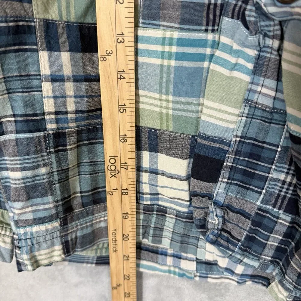 J.Crew Mens 32 Blue Patchwork Madras Plaid Cargo Shorts Beachy 100% Cotton